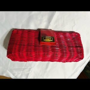 J Crew red wicker clutch